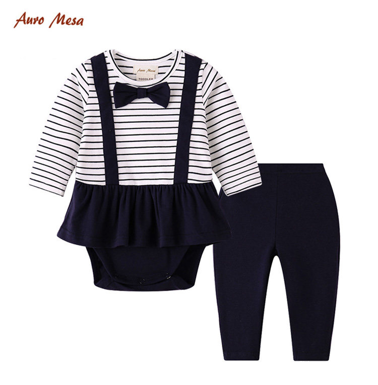 AuroMesa Baby Coupe SPRING AUTUMN BABY TRIANGLE KHAKI SUIT STRIPED COLLEGE WIND NEWBORN LONG SLEEVE