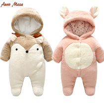 Winter baby one-piece thickened outerwear Arctic velvet padded newborn hugging clothes for men and women baby cotton clothes feet