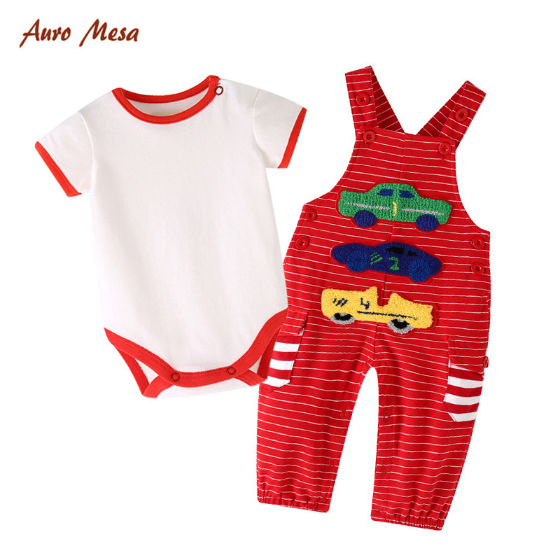 AuroMesa male baby cuddle bag pants suit Summer 0-1 years old baby pure cotton short sleeve fartsuit Two sets