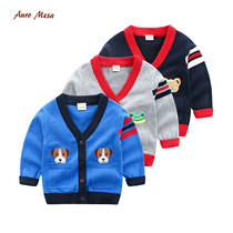 AuroMesa baby knit cardiovert spring autumn male baby V collar full cotton knit wool clothing cartoon embroidered jacket