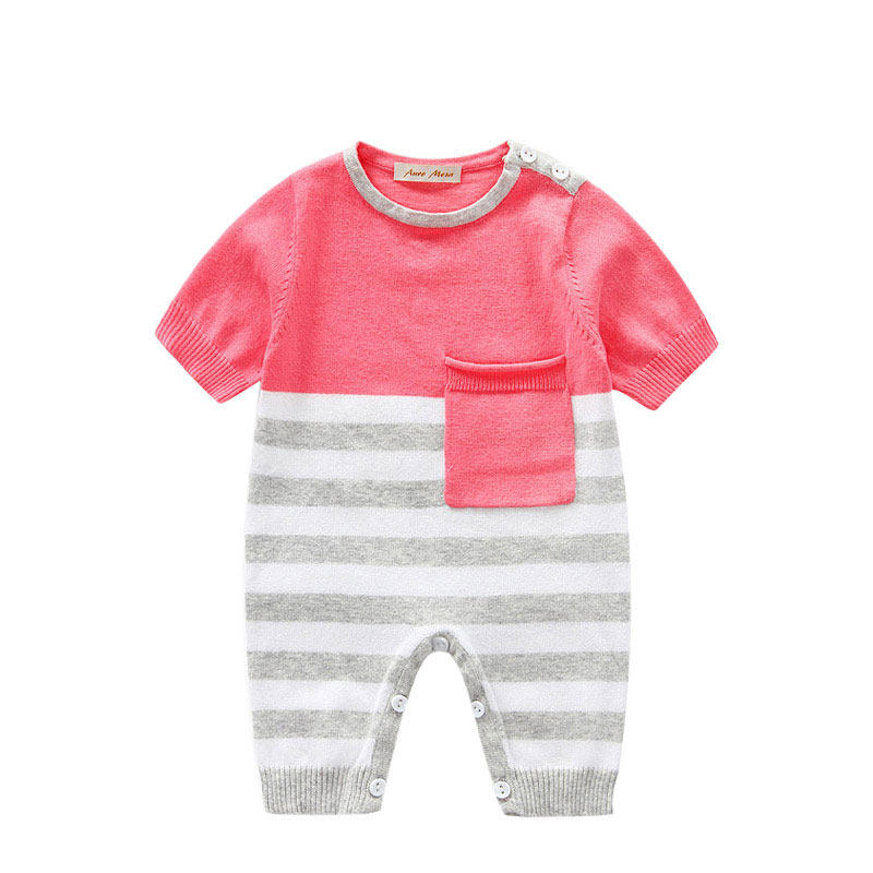 AuroaMesa baby Even sweaters Summer and men Baby Knit Short Sleeve Khaki Newborn Full Cotton Climbing Wear Thin