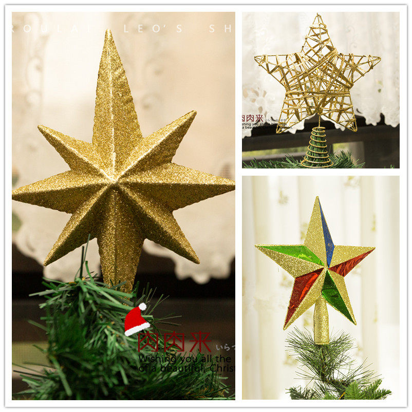 Tree top star three-dimensional Christmas tree decoration star Christmas five-pointed star gold silver glitter hollow