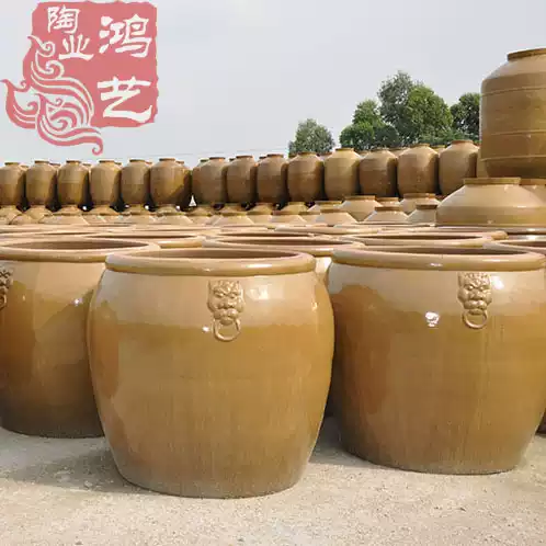 粗陶瓷水缸土陶发酵缸酿酒缸地缸庭院养鱼缸虎头狮子头睡莲荷花缸-淘宝