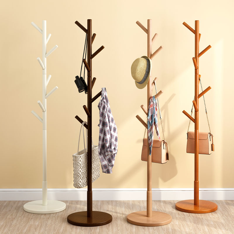 Solid wood hanger floor to ceiling bedroom simple single pole hanging hanger living room standing clothes household wood hanger clothes rack
