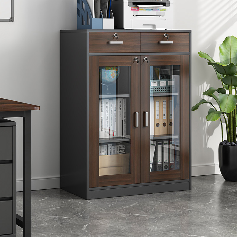 Filing cabinet glass information cabinet with lock financial storage filing cabinet storage wooden small bookcase transparent office cabinet