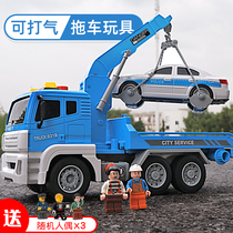 Childrens flatbed trailer toy transporter engineering vehicle road clearance rescue vehicle large crane boy toy car