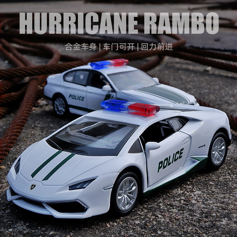 Children's alloy blue Baotenini hurricane police car BMWM5 police car model boy metal model swing piece