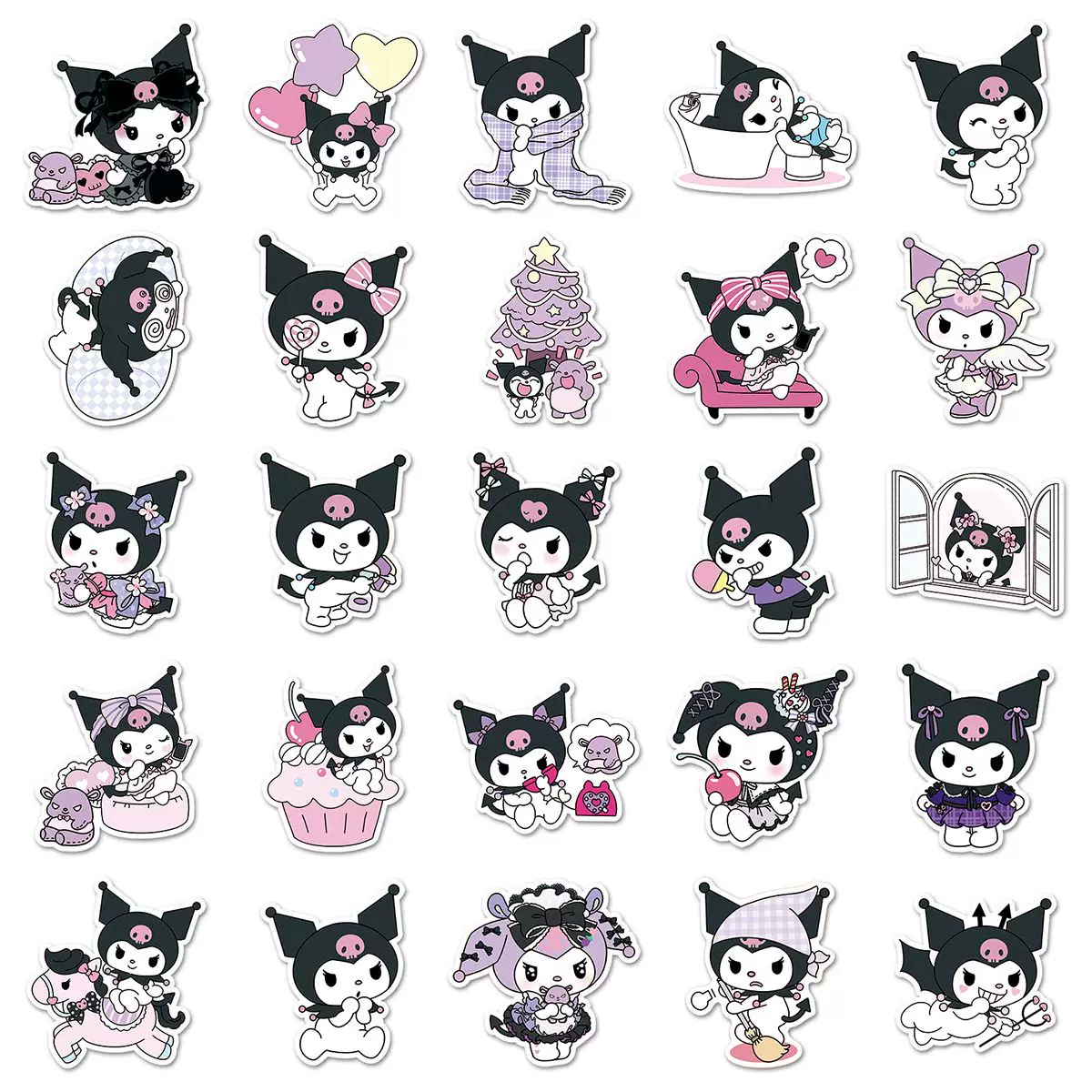 200 неподражаемых милых наклеек Kuromi в виде мультяшного справочника для украшения diy водостойкие наклейки маленький дьявол справочный стиль