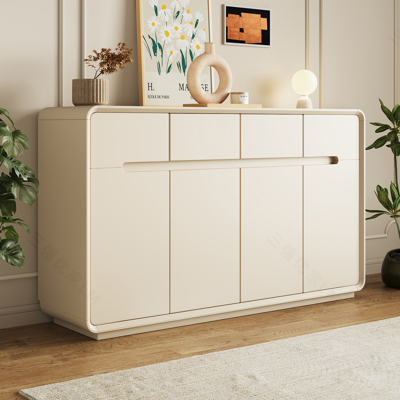 Solid Wood Shoe Cabinet for Home Use, Suitable for Entryway, Bedroom, Balcony, and Foyer; Cream-Style Large-Capacity Integrated Wall-Mounted Storage Cabinet