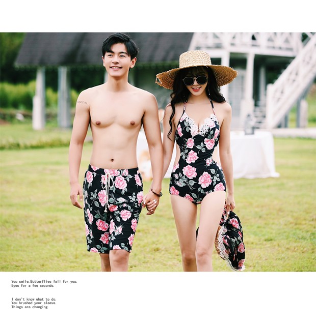 Cặp đôi đồ bơi nữ mới một mảnh áo thép tấm tụ tập Thân hình thon gọn che bụng trắng mỏng quần nam đi biển - Vài đồ bơi đồ đi biển cho cặp đôi