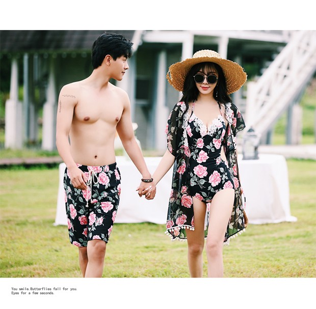 Cặp đôi đồ bơi nữ mới một mảnh áo thép tấm tụ tập Thân hình thon gọn che bụng trắng mỏng quần nam đi biển - Vài đồ bơi đồ đi biển cho cặp đôi