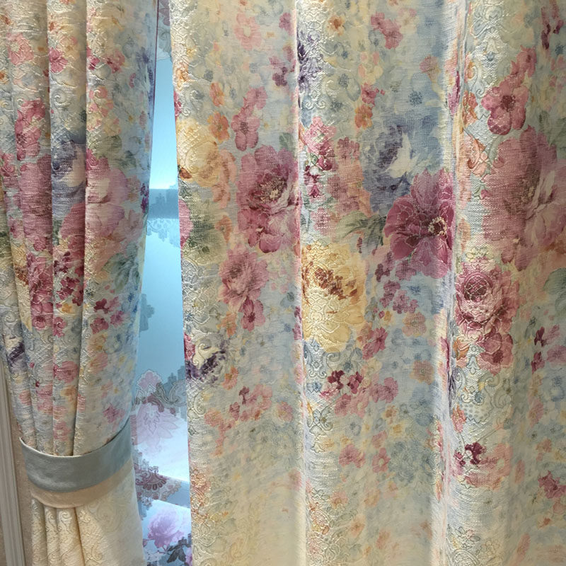 Finished curtains embossed cotton and linen jacquard printing Pink festive wedding room factory inventory Bedroom warm thickened special offer