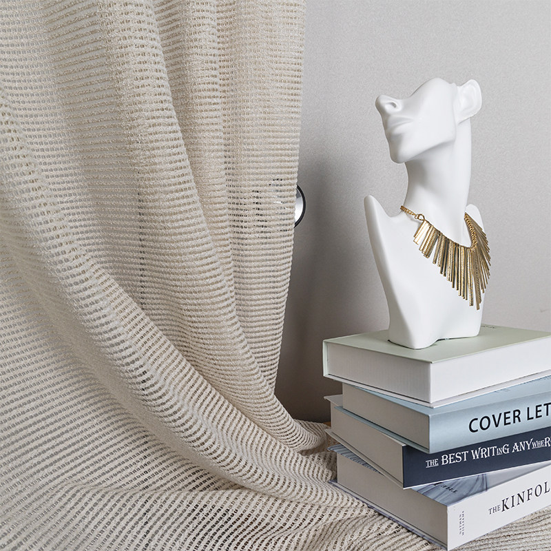 2022 new milky tea colour cream wind assorted upscale yarn curtain day type log Silence Wind Net Red BEDROOM YARN CURTAIN