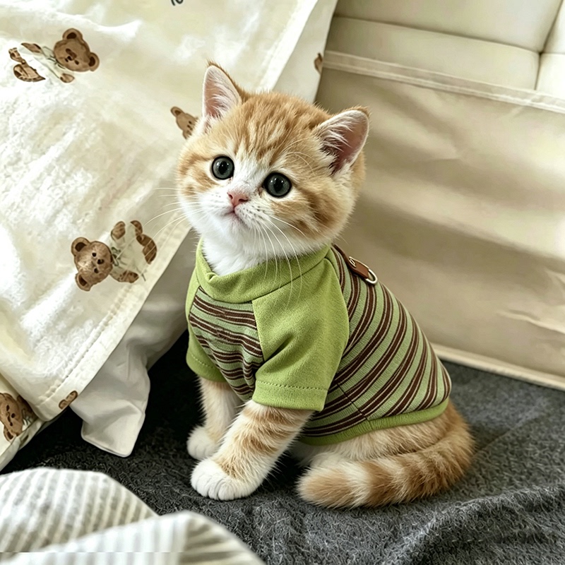 Pet Summer Cat Clothes German Base Layer Shirt Outerwear Striped T-Shirt Ragdoll Cat Golden Tabby Traction Vest Pet Summer Cat Clothes German Base Layer Shirt Outerwear Striped T-Shirt Ragdoll Cat Golden Tabby Traction Vest