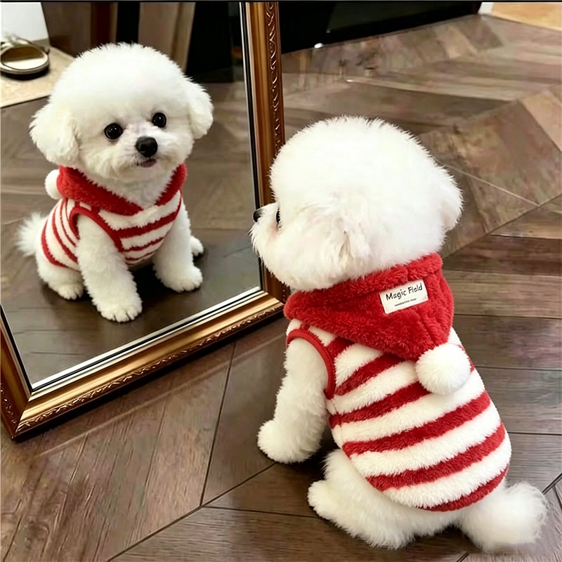 Dog Pet Clothes Autumn and Winter New Striped Hoodie Dog and Cat Warm Plush Coat Bichon Small Dog Dog Pet Clothes Autumn and Winter New Striped Hoodie Dog and Cat Warm Plush Coat Bichon Small Dog