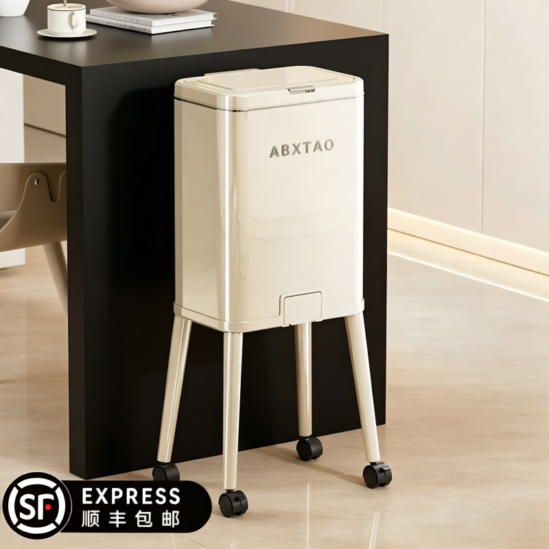 Japanese-Style Kitchen Trash Can, 2026 New Model with Lid, Large Capacity, Wheeled, Movable, High-Legged, No Bending Required, Wastebasket