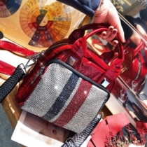 Europe Station Double Shoulder Bag Women Pack 2021 New Hot Drill Collision Color Backpack Fashion 100 Hitch Multipurpose Single Shoulder Diagonal Satchel Wave