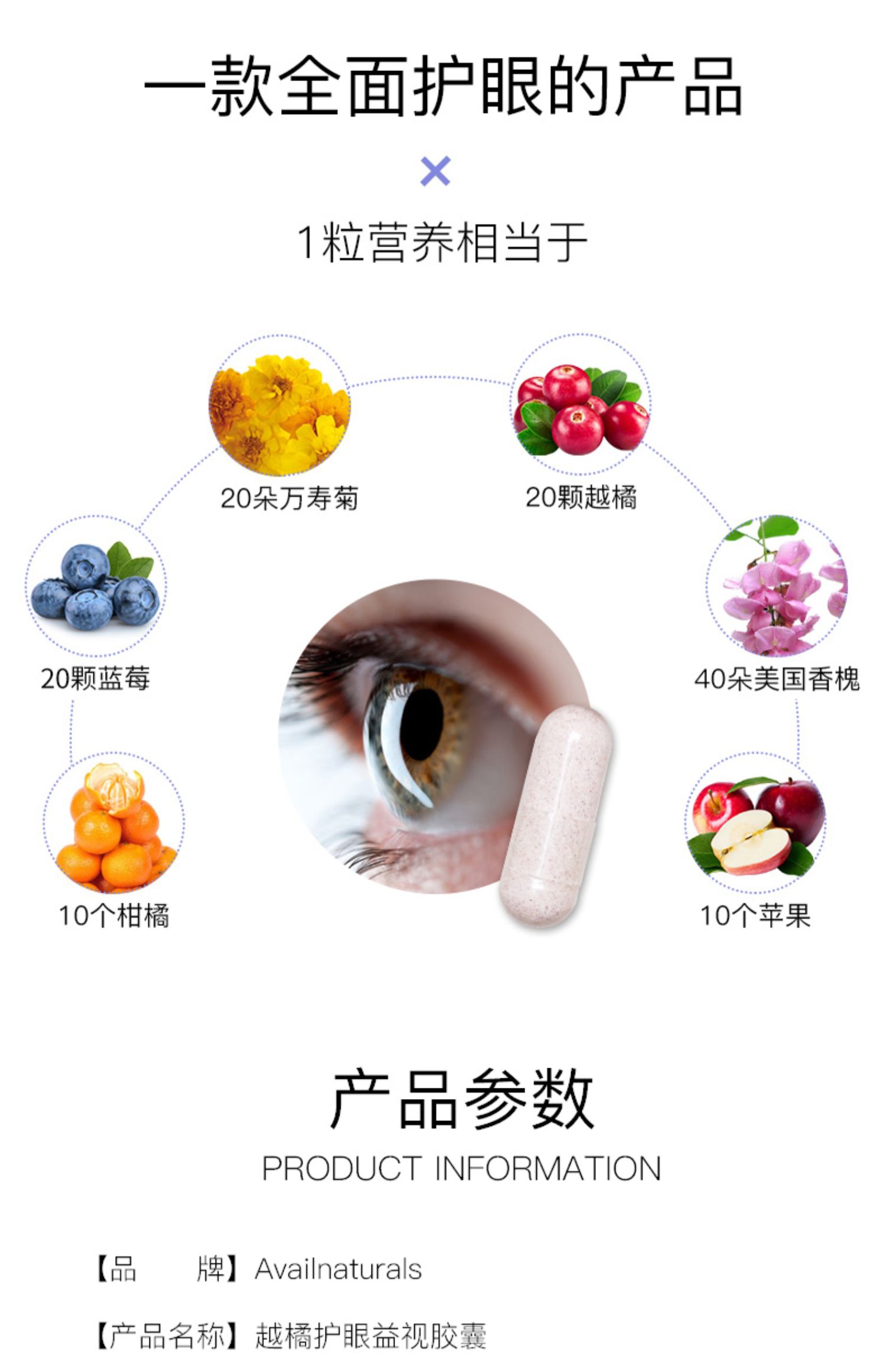 美国Avail蓝莓护眼片越橘精华叶黄素