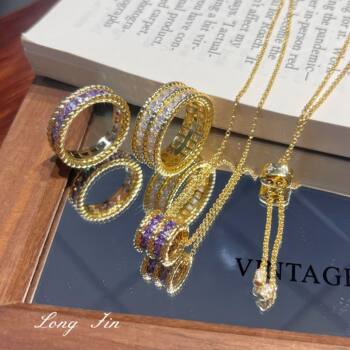 Retro twist full zirconium sparkling square diamond necklace ring high-end light luxury niche versatile simple clavicle chain ring trend