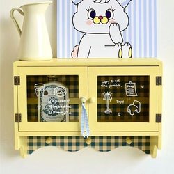 Popular Hong Kong Style ins Cream Plaid Storage Rack Wooden Wall Cabinet Cute Decoration Girly Indoor Home Storage