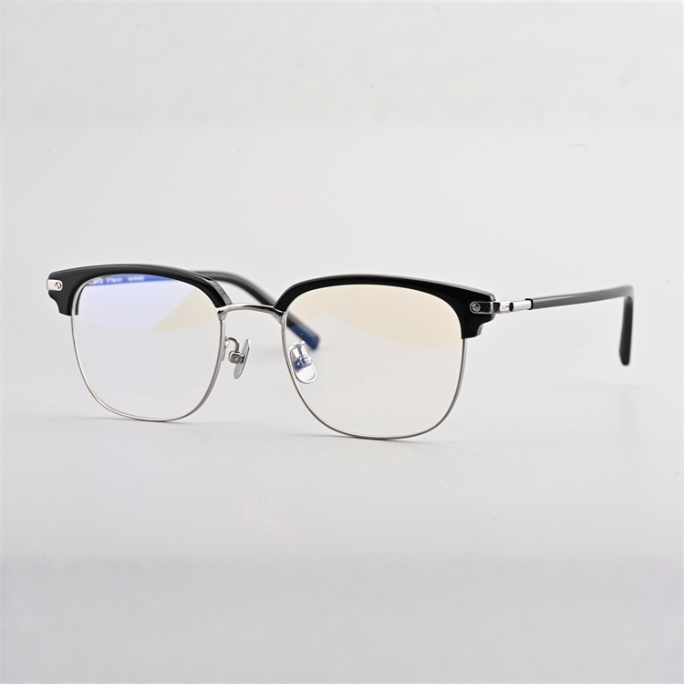 Wang Hedi Eyebrow Frame Glasses Retro Half-Frame Eyeglass Frame with Prescription Photochromic Lenses for Men with Large Faces, Black Frame Trendy 6616
