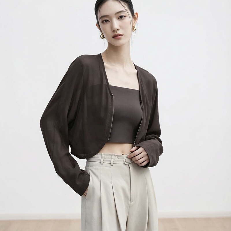 Ainos Shangyi 2026 Mall Same Style Cover-Up New Sun Protection Shirt Short Silhouette Shell Jacket 102148
