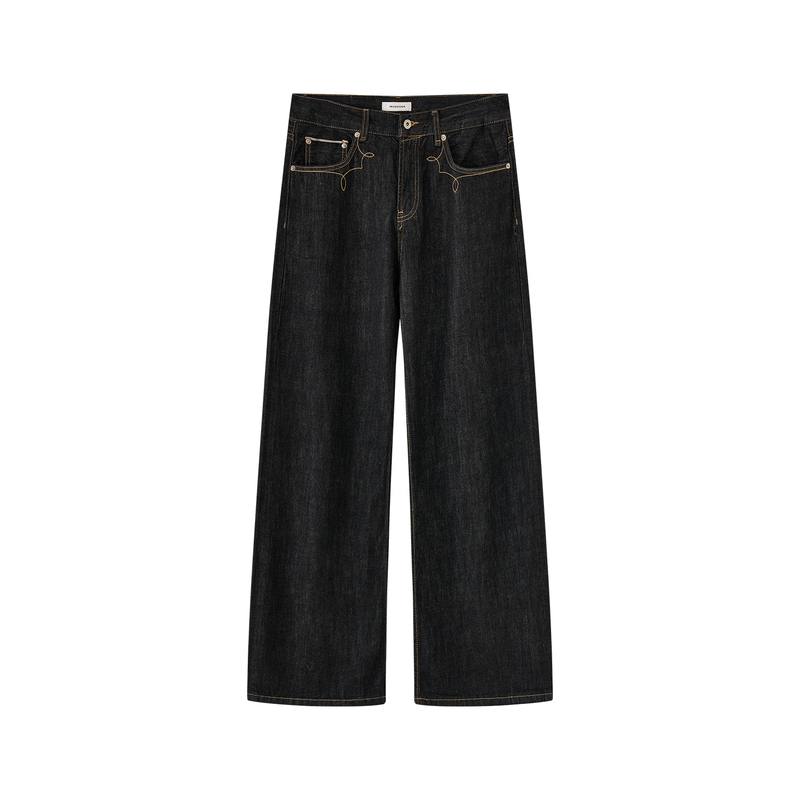 Mukhina Red-Edged Narrow Selvedge Raw Denim 2021m Unbleached Stiff Wide Embroidered Loose Straight-Leg Jeans