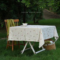 Dressmaking great uncles new original Japanese style retro linen embroidered small red flowers table cloth art tablecu