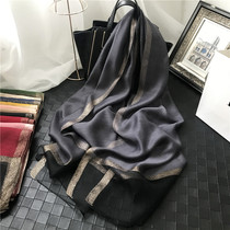 Silk scarf female spring and autumn Korean version of Joker water corrugated gold thread solid color long cheongsam shawl silk scarf winter