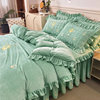 Class a Baby Velvet Embroidered Bed Skirt Four-Piece Set, Warm Quilted Crystal Velvet Bedspread, Single/Double-Sided Baby Velvet Duvet Cover 4