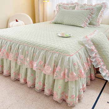 Korean-Style Class a Pearl Cotton Single-Piece Quilted Bed Skirt, Princess-Style Lace Trim, Non-Slip, Anti-Embarrassing Bed Cover Three-Piece Set