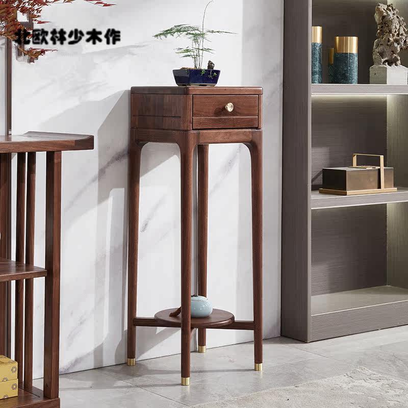 New Chinese-style solid wood flower shelf living room floor-standing North American black walnut flower shelf storage indoor high-end flower pot rack