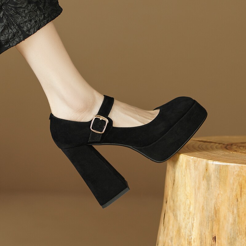 Cheongsam Model Catwalk Black High Heels Women's Square Toe Waterproof Platform Buckle Strap Chunky Heel Genuine Leather Mary Jane Shoes Cheongsam Model Catwalk Black High Heels Women's Square Toe Waterproof Platform Buckle Strap Chunky Heel Genuine Leather Mary Jane Shoes
