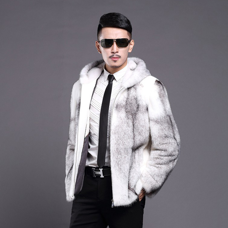 Men's Mink Fur Coat, Whole Mink Hooded Slim-Fit Trendy Zip-Up Short Jacket, Casual Style