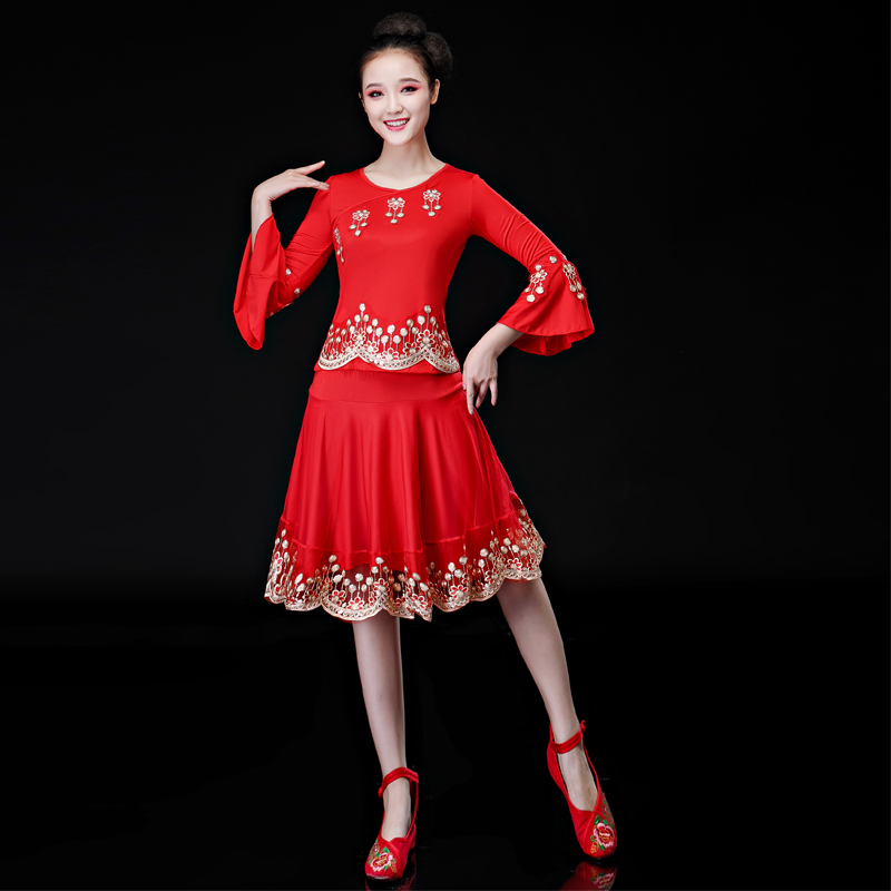 2020 Quảng trường Vũ Costume New Set Summer Long Sleeve Trung niên Quốc Gió Umbrella Vũ Fan Vũ Costume