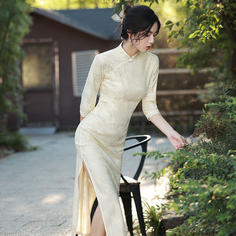 Lightweight long cheongsam, lace autumn dress, skirt, light style