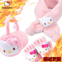 Hello Kitty childrens gloves baby warm cute cartoon autumn and winter wool five-finger split finger cold protection for toddlers and girls