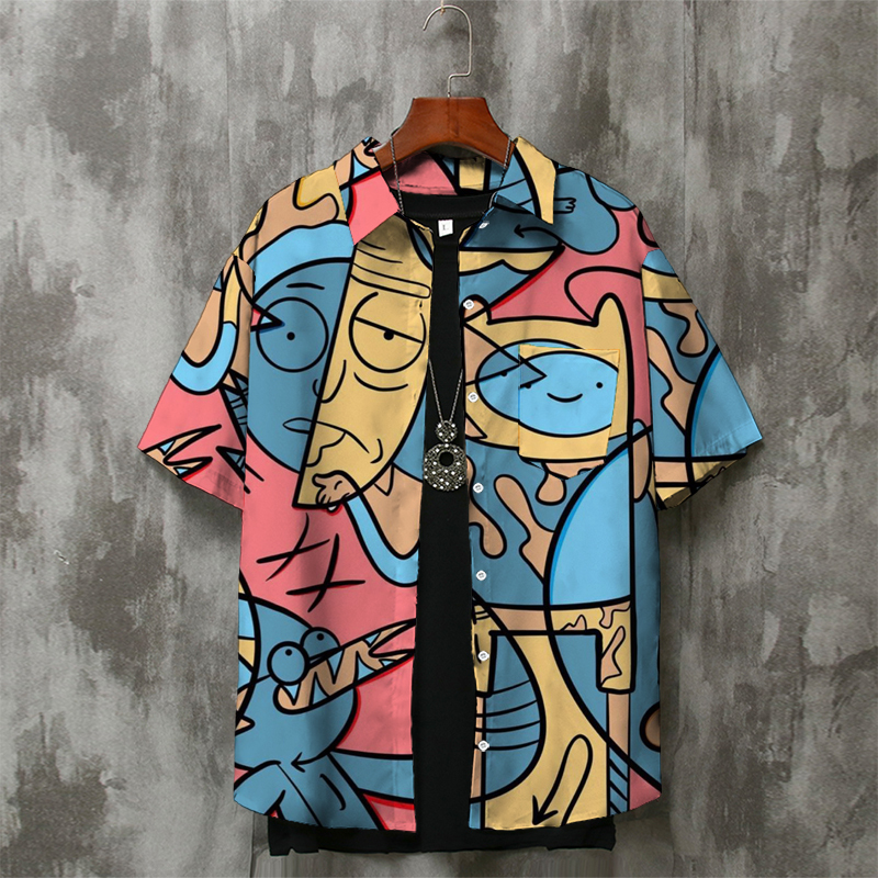 Rick and Morty Shirt for Men, New Summer Japanese Style Short-Sleeve Casual Jacket, ins Trendy Brand Loose All-Over Print Shirt