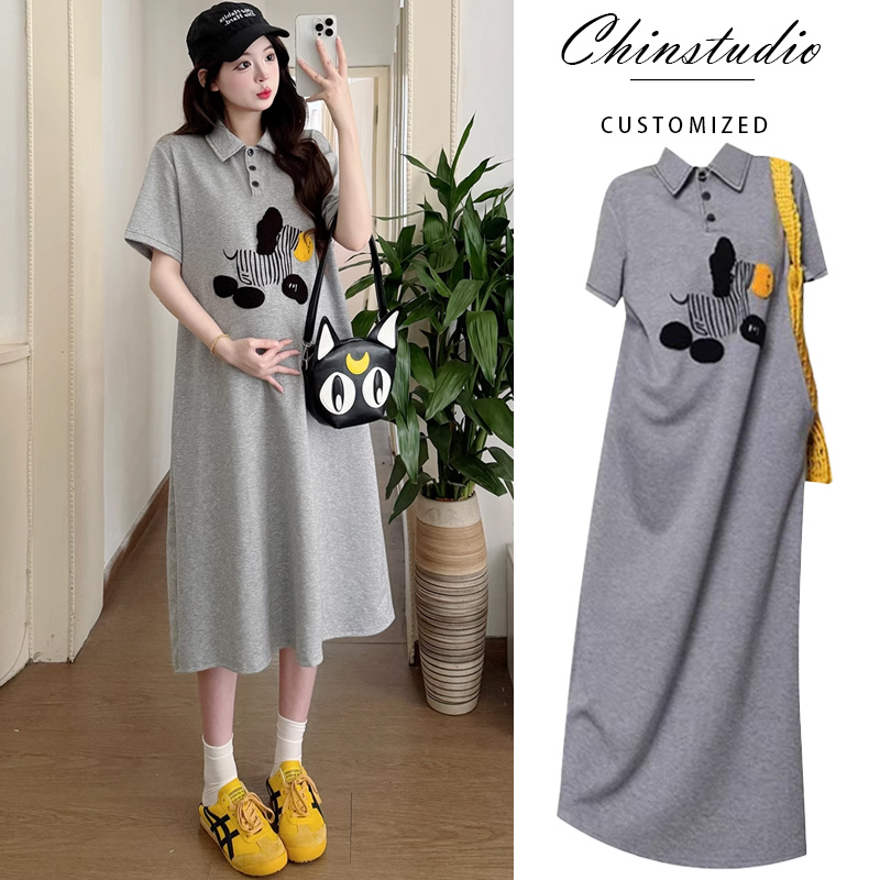 Maternity Summer Outfit 2026 New Fashion Set, Stylish and Youthful Casual Dress, Summer Polo Sweatshirt Long Dress