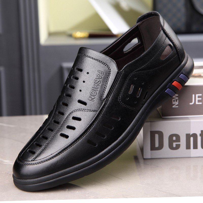 Men's leather shoes leather lace-up autumn hollow new business British all-match trend casual dad soft-soled men's shoes