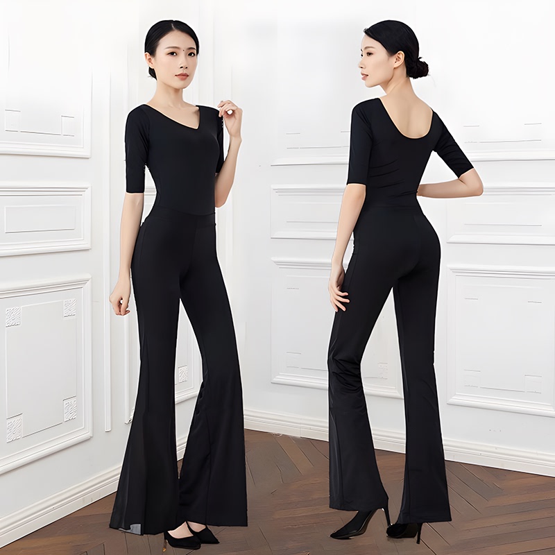 High-End Women's Body Training Clothing with V-Neck and Chest Pads, Elegant Etiquette Training Slim-Fit Bell-Bottom Pants Dance Outfit High-End Women's Body Training Clothing with V-Neck and Chest Pads, Elegant Etiquette Training Slim-Fit Bell-Bottom Pants Dance Outfit