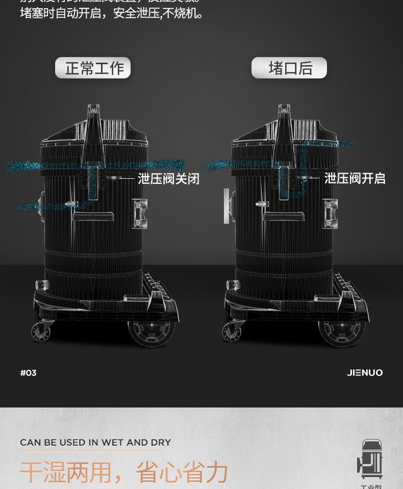 Máy hút bụi công nghiệp Jeno công suất cao 5400W nhà máy hút mạnh nhà máy xưởng ướt và khô hai máy lớn JN301T - Máy hút bụi giá robot hút bụi lau nhà