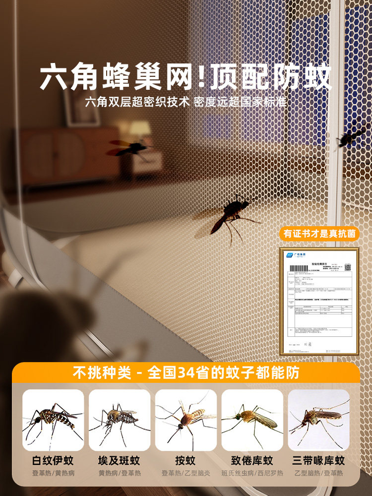 Mosquito Net for Home Use 2024 New Model, No Installation Needed, Yurt-Style, Light-Blocking, Dust-Proof, Top-Mounted for Bedroom, Baby Foldable Mosquito Net Cover