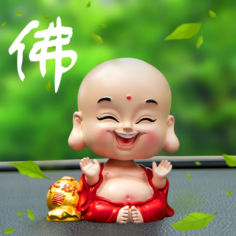 Cute shaking his head little monk Maitreya Buddha car ornaments car security car interior center console decoration supplies
