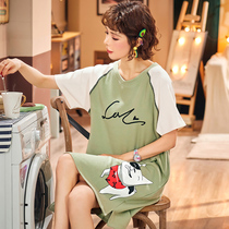 Nightdress female summer cotton Korean short-sleeved girl nightgown loose cute princess home clothes summer pajamas thin skirt