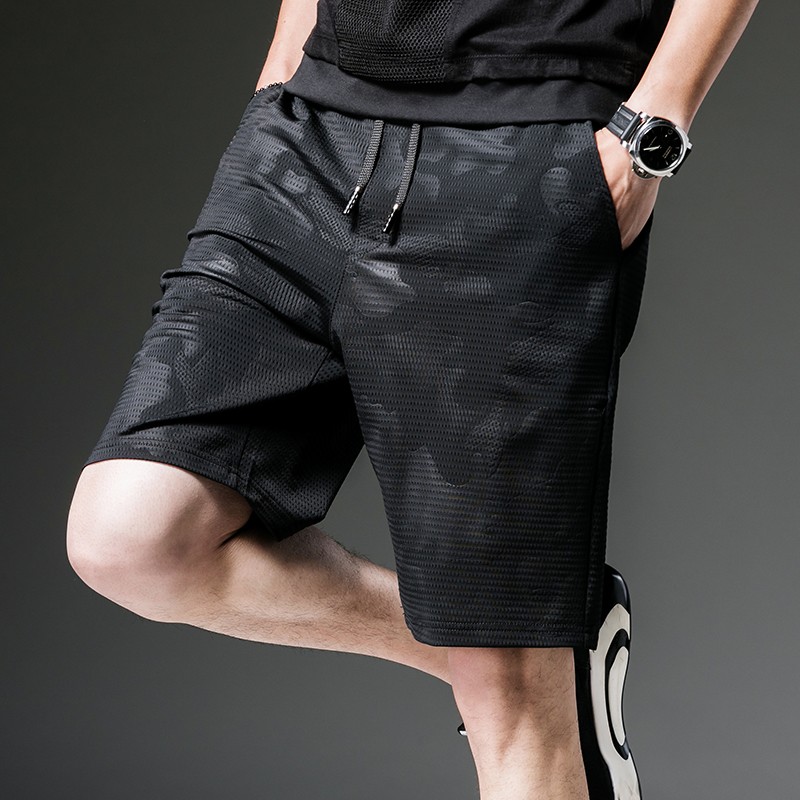 Romon Ice Silk Mesh Casual Pants Male Shorts Summer Thin Loose Straight Barrel Men Sports 50% Pants Beach Pants-Taobao