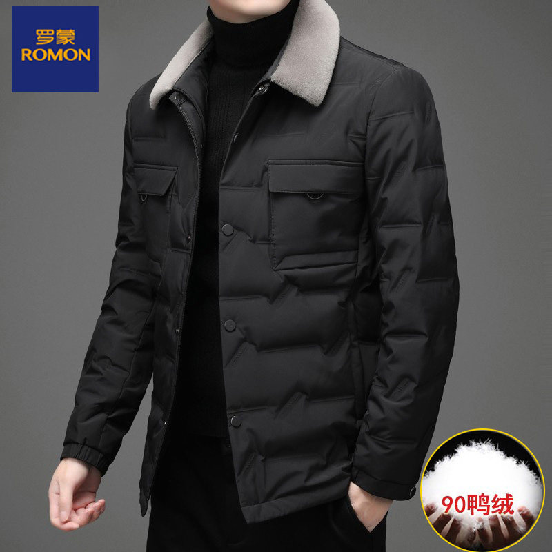 Luomeng high-end down jacket men's winter warm and thick middle-aged and elderly father men's short jacket with fur collar new
