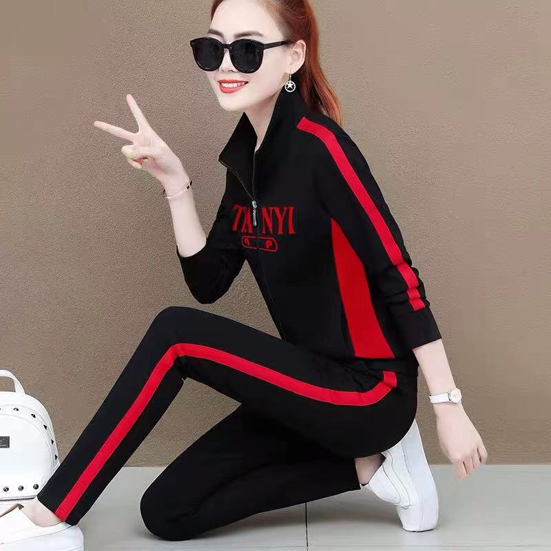 Pure Cotton Casual Sports Suit for Women 2026 Spring and Autumn New Fashion Stand-Up Collar Sportswear Square Dance Sweatshirt Two-Piece Set