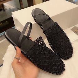 Leather Baotou Stumbling Fishing Net flat sandals Roman shoes 24 summer new hollow comfort beach half slippers