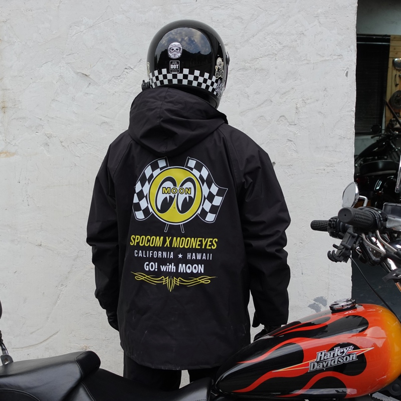 Mooneyes Retro Motorcycle Winter Fleece-Lined Motorcycle Touring Split Suit Hooded Rainproof Raincoat for Men and Women